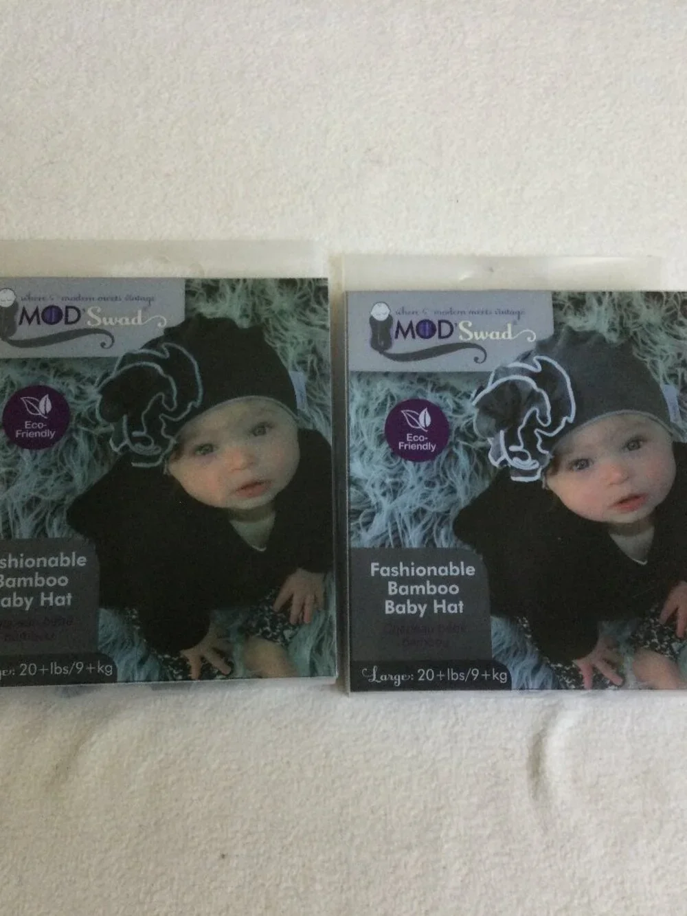 NEW Mod Swad by Woombie Bamboo Baby Hat 2 set Large Grey and Dark Charcoal/Black